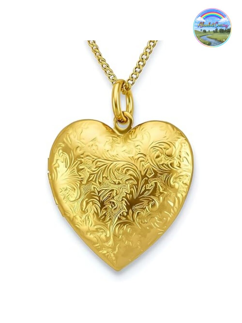 24K Gold Plated Antique Heart Locket Necklace with Chain Holds 3 Photos